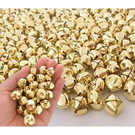 Luckkyme Jingle Bells, 300 Pieces Craft Bells, DIY Craft Bells for Wreath, Holiday Home Decoration, Gold, 15mm