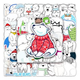 Funny Polar Bear Stickers for Water Bottles,50 Pcs Cute Christmas Polar Bears Animal Vinyl Laptop Skateboard Phone Stickers,Christmas Party Gift Stickers Pack for Kids Girls Teens