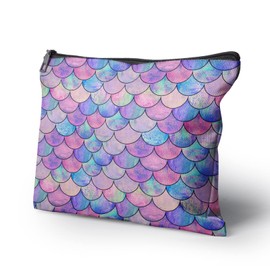 Cafl Mermaid Makeup Bag Mermaid Fish scale Cosmetic Bag Zipper Pouch Large Toiltry Bag Travel Linen Make Up Organizer Purse for Women 10×8Inch