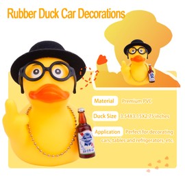 Mwmoeen Rubber Duck Car Dashboard Decorations Duck Car Ornaments with Top Hat Sunglasses Nice Prop for Car Accessories, 9 cm
