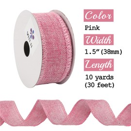 MEEDEE Pink Burlap Wired Ribbon - 1.5 Inch Light Pink for Baby Shower, Crafts, Wedding, Gift Wrapping, Garland, Bows Making, Swag (10 Yards)