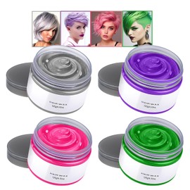 Tinte Temporal Para El Cabello Para Niños, Tinte Para El Cabello Gris, Cera Para El Cabello Natural Lavable, Crema De Tiza, Arcilla Para Peinados Diy Para Cabel Gris+Púrpura+Rosa+Verde 4,23