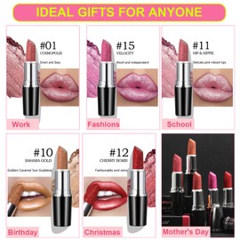 Likesing 2 Piece Glitter Lipstick Set, Lip Gloss, 24 Hour Hold, Matte Lipstick, Lip Gloss, Long Lasting Lipstick, Pink, Red Nude Lip Balm, Make Up, Women Lip Gloss, Gift (01+12, 2)