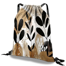 Deokke Drawstring Backpack Draw String Bag Waterproof for Sports Gym Beach Travel Cute Aesthetic Sackpack Men Women (13"×17")-Brown Leaf