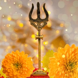Tarini Gallery Brass Trishul Wall Hanging Spiritual Religious Hanging for Home Office Main Door Entrance Pooja Room Temple Décor Decoration and Gifting (Trishul-4")