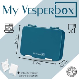 My Vesperbox Len Bento Box Children's Lunch Box with 4 + 2 Compartments Extremely Robust Lunch Box Ideal for Nursery and School (Petrol)