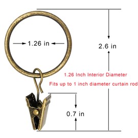 WeeksEight 40 Pack Bronze Curtain Rings with Clips, Curtain Hooks Hangers Clip Rings for Hanging Drapes Bows Hat, Drapery Rings 1.26 in I D, Fits up to 1 in Diameter Curtain Rod.