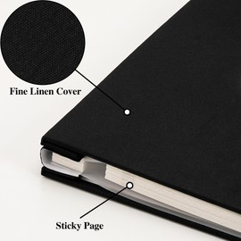 Vienrose 9.84x9.06 Inch Self-Adhesive Photo Album Linen Cover Arch Window Scrapbook Album 40 Pages Blank Inner Page Memory Book with A Metallic Pen, Black