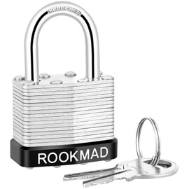 RookMad Keyed Padlocks, Laminated Steel Padlock, Keyed Alike Locks with Same Keys, PE Plastic Hoop, The Lead Content of This Pad Lock complies with CA65, 60 Pack
