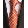 Elfeves Men Orange Check White Fine Striped Tie Regular Narrow