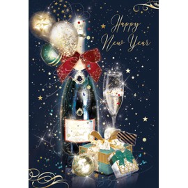 Cherry Orchard 'HAPPY NEW YEAR' greeting Card, Artistic Champagne Design from the Gorgeous Grace/Grayson range, finished with luxury gold foil, comes with Gold Envelope