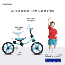 smarTrike Toddler Balance Bike 2,3,4,5 years old - Lightweight & Adjustable kids Balance Bike, Blue, Small, Model Number: 105-0300