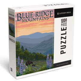 Lantern Press 1000 Piece Jigsaw Puzzle, Blue Ridge Mountains, Bear Family and Spring Flowers