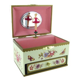 Wooden musical jewellery box/music box for jewels with dancing ballerina, drawer, mirror and 18-note wind up musical mechanism - Once upon a december - Anastasia (S. Flaherty)