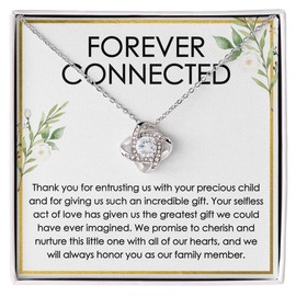 Birth Mom Necklace Silver Plated Love Knot Mahogany - Forever Connected - Appreciation Motherhood Pregnancy Family from Adoptive Parents