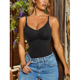 Atbuty Bodysuit for Women Shorts Tummy Control Seamless Shapewear Body Shaper, Black Bodysuit Shorts, M-L