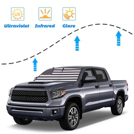 Moricere Upgrade Windshield Sun Shade with USA Flag for Toyota Tundra 2007-2021, Foldable Windshield Sun Visor Blocks UV Rays