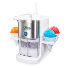 Nostalgia SnowPro Electric Shaved Ice & Snow Cone Maker 64-Ounce Ice Shaving Capacity, 4 Reusable Cones, Side Shelves, and Scoop Included