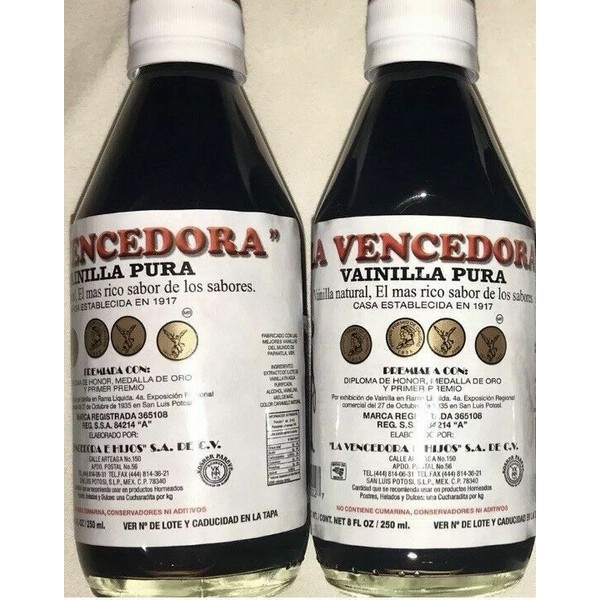 2 X La Vencedora Mexican Vanilla Pure Extract 2 Glass 8.45oz Bottles From Mexico