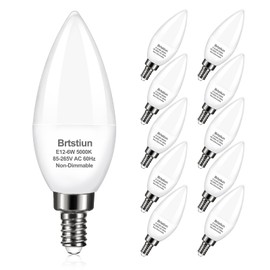 Brtstiun E12 Led Bulb, 600 Lumens, 60 Watt Equivalent, 6W C37 5000K Daylight White Non-Dimmable Chandelier Light Bulbs for Celling Fan, Living Room, 10 Pack