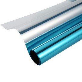 Privacy Window Film One Way Mirror Adhesive Reflective Window Tint Anti UV Heat Control Glass Film for Home and Office Daytime Privacy Protection 17.7Inch x 10Feet, Silver&Blue