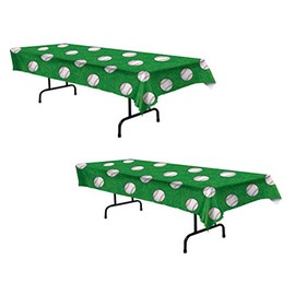 Beistle Plastic Rectangular Tablecovers 2 Piece Sports Decorations Baseball Party Supplies, 54" x 108", Green/White/Red/Black