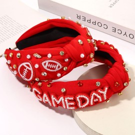 Game Day Headbands Accessories for Women Jeweled Football Knotted Headbands Red Field Spirit Day Accessories Outfits Sport Team Headwear Game Day Football Mom Accessories Tailgate Party Favors