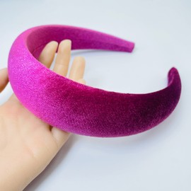 FunCosta velvet padded headband wide puffy headbands for women girls vintage sponge hair band trendy and cute hair accessories (Fuchsia)