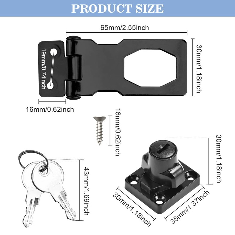 ADERTOS Türschloss mit Schlüssel (Schwarz, 2.5inch)