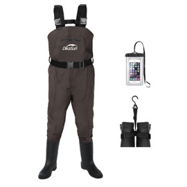 DikaSun Fishing Waders for Men & Women, Waterproof 2-Ply Nylon/PVC Chest Waders with Boots for Outdoor(Brown, M6/W8)