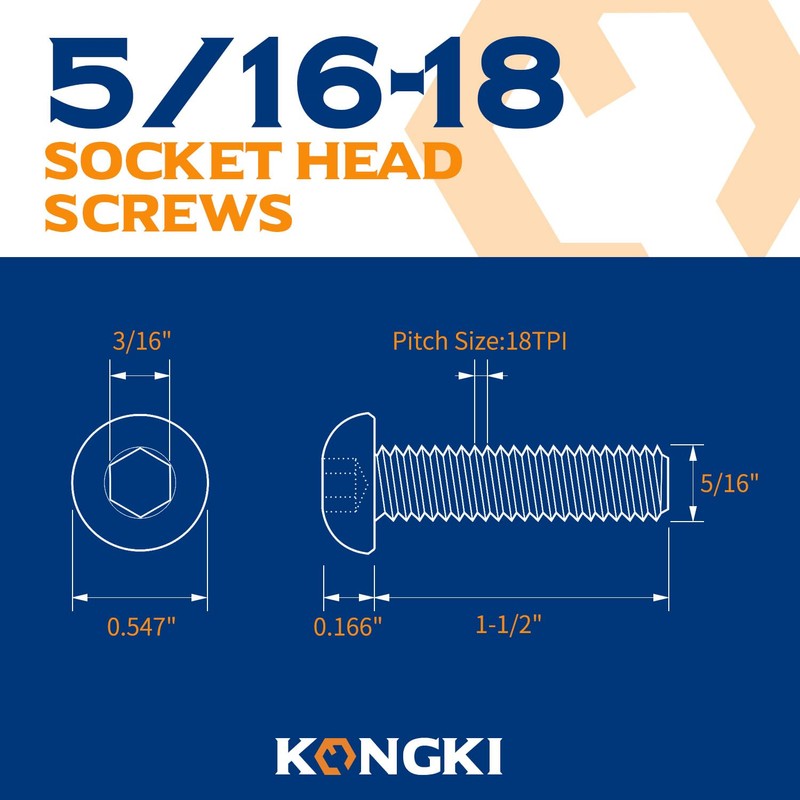10 PCS 5/16-18 x 1-1/2 Button Head Socket Cap Screws,