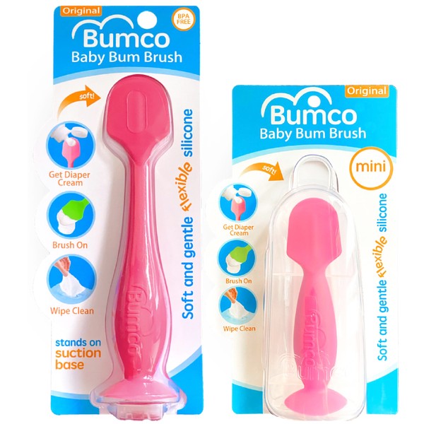 Bumco Nappy Cream Spatula + Mini Baby Bum Brush for Baby Butt Cream - Nappy Cream Applicator Set, Butt Spatula Baby Necessities, Bumco Nappy Cream Brush with Case, Pink