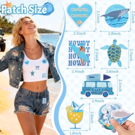 NICEVINYL Iron on Patches for Coastal Cowgirl - 32Pcs Summer Embroidered Patches Applique for DIY Craft - Cute Sea Beach Repair Patch Bulk for Clothing Jeans Backpacks Bags Trucker Hats
