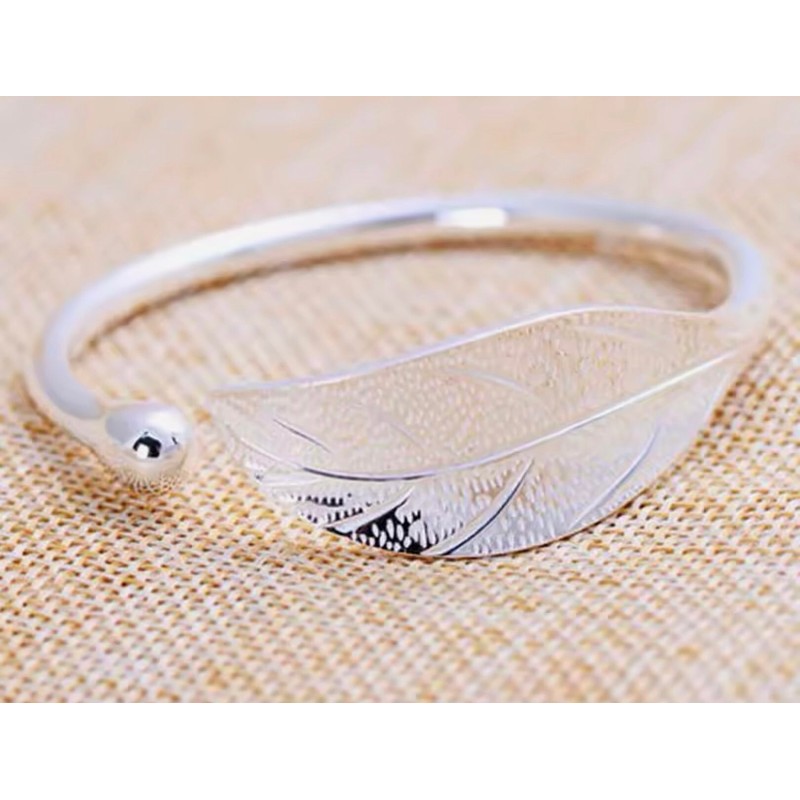 Bracelet Sterling Silver 925 Leaf Design Adjustable Bangle Bracelet