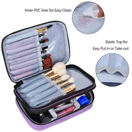Teamoy Travel Makeup Brush Case(up to 8.8"), Professional Makeup Train Organizer Bag with Handle Strap for Makeup Brushes and Makeup Essentials-Medium, Purple(No Accessories Included)