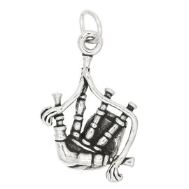 LGU Sterling Silver Oxidized 3D Bagpipes Musical Instrument Charm