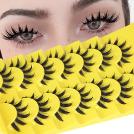 Manga Lashes Natural Eyelashes Spiky False Eyelashes Invisible Band 3D Cat Eye Lashes Wispy Fake Lashes Cosplay Anime Lashes 7 Pairs Pack Asian Doll Lashes Clear Band by YDAGKH