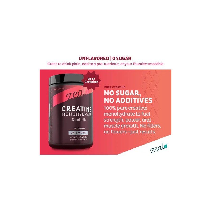 Zeal Creatine Monohydrate Micronizado Sin Sabor 5000 Mg