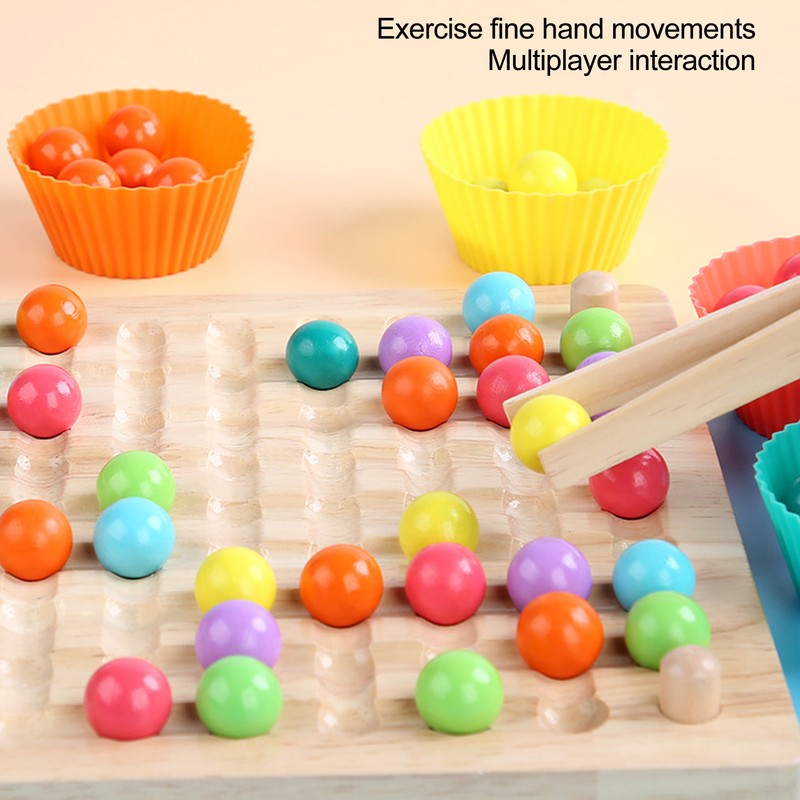 Children Wooden Clip Beads Puzzle Board Hands Brain Training Bead