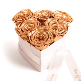 ROSEMARIE SCHULZ Heidelberg Infinity Rose Box Heart Shape Gold Wedding Rose Heart Preserved Anniversary Gift for Golden Wedding (Gold, 6 Infinity Roses)