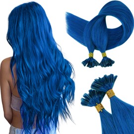 RUNATURE U Tip Hair Extensions Human Hair Blue U Tip Fusion Hair Extensions Real Hair Blue Remy Human Nail Tip Hair Extensions for Women 18 Inch 25g 25 Strands
