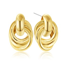 Gold Geometric Knot Drop Dangle Earrings for Women, Chunky Gold Earrings for Women Trendy Link Dangle Statement Earring Jewelry