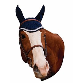 Equine Couture Fly Bonnet with Silver Rope & Crystals - EC Navy - Cob
