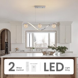 MOOONICHE 40" Dimmable Kitchen Island Lighting, Dining Room Pendant Light Fixtures Over Table, 4-Light LED Island Lights with Glass Globe Shades,Linear Chandeliers for Living Room-Chrome