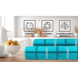 Lashuma Lyon Nautic Terry Tea Towels Set of 3 50 x 50 cm Cotton Kitchen Towels Green