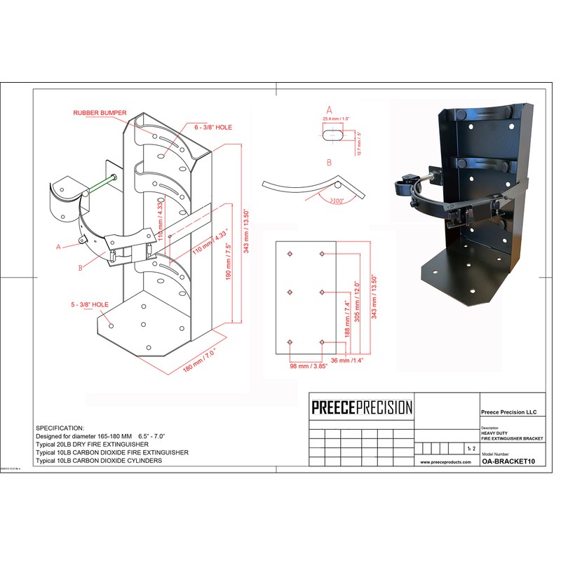 Universal Generic Fire Extinguisher Bracket for 7" Diameter Cylinders Replaces