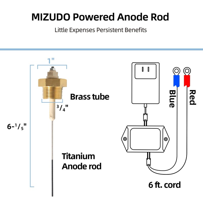 Anode Rod for Hot Water Heater, MIZUDO 4-80 Gal Titanium