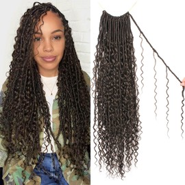 Goddess Locs Crochet Hair 30 Inch Faux Locs Crochet Pre-looped Boho Faux Locs with Curly Ends 8 Packs Long Bohemian River Locs Crochet Hair for Black Women(30Inch,4#)