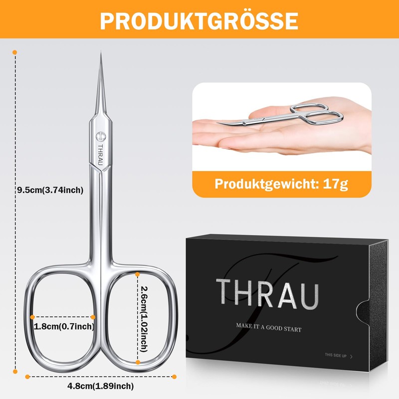 THRAU Precise Cuticle Scissors with Extra Fine Curved Tip