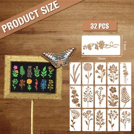 Zernblend Sashiko Stencil Set, Scrapbooking Craft Decoration, Hand Quilting, Embossing Stencils, Large Flower Embroidery Templates (5.9 x 3 inches), Pack of 32